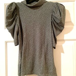 Olive Green Polka Dot Puff Sleeve Blouse